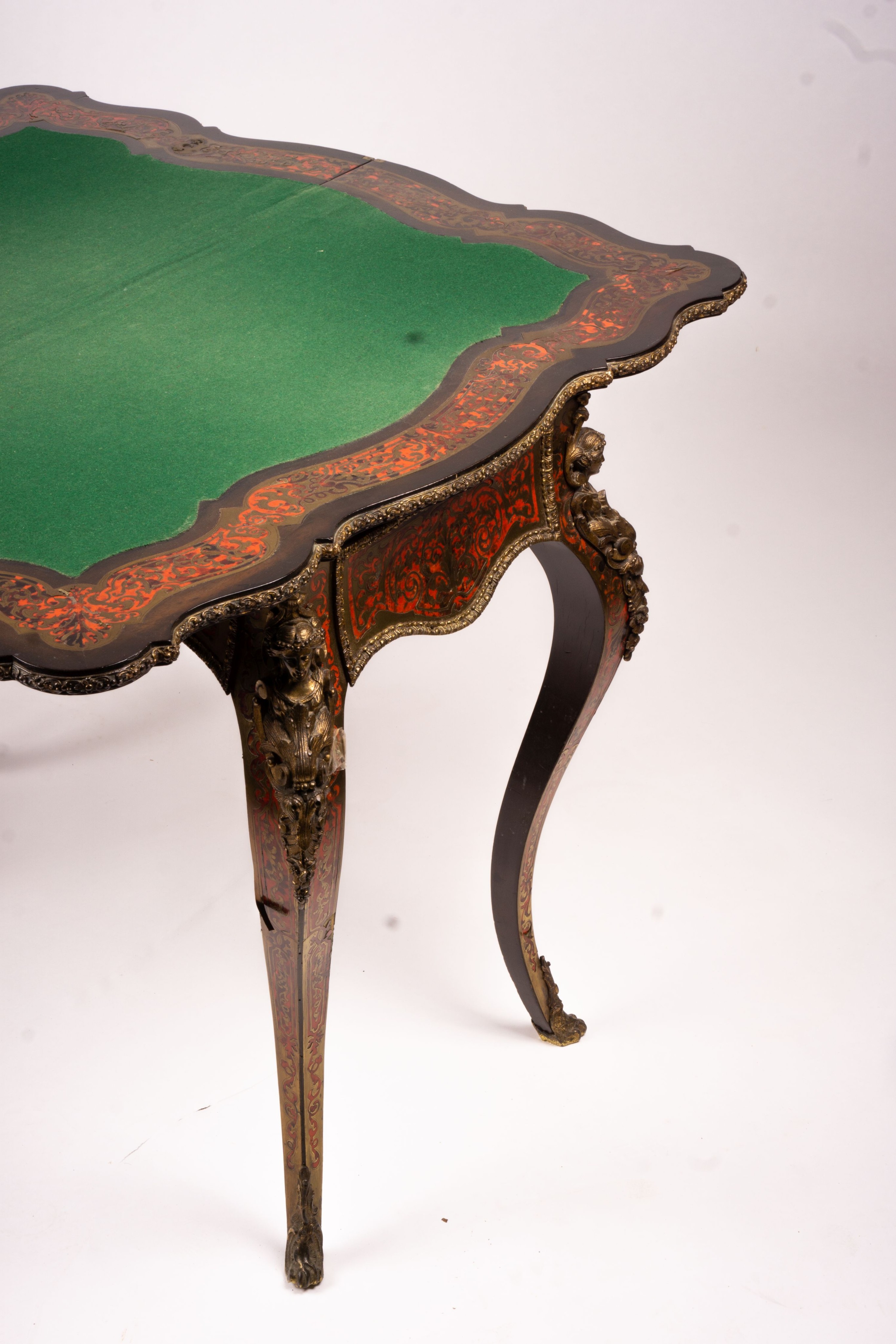 A 19th century Boulle folding card table, width 94cm, depth 46cm, height 74cm